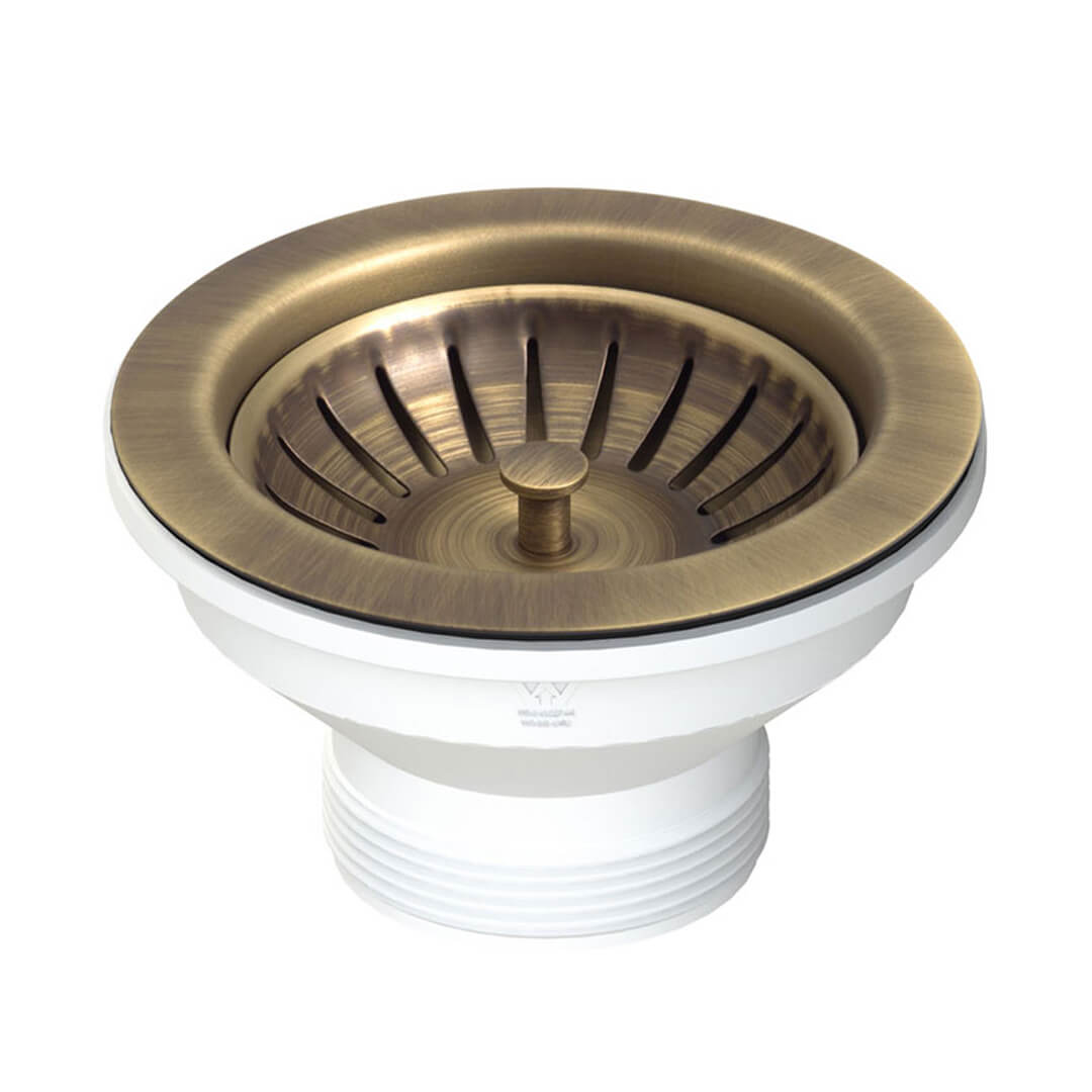 Turner Hastings 90 x 50mm Polished Stainless Steel Basket Waste & Long Thread – Antique Brass (Italian Bronze) - 90BW-BR