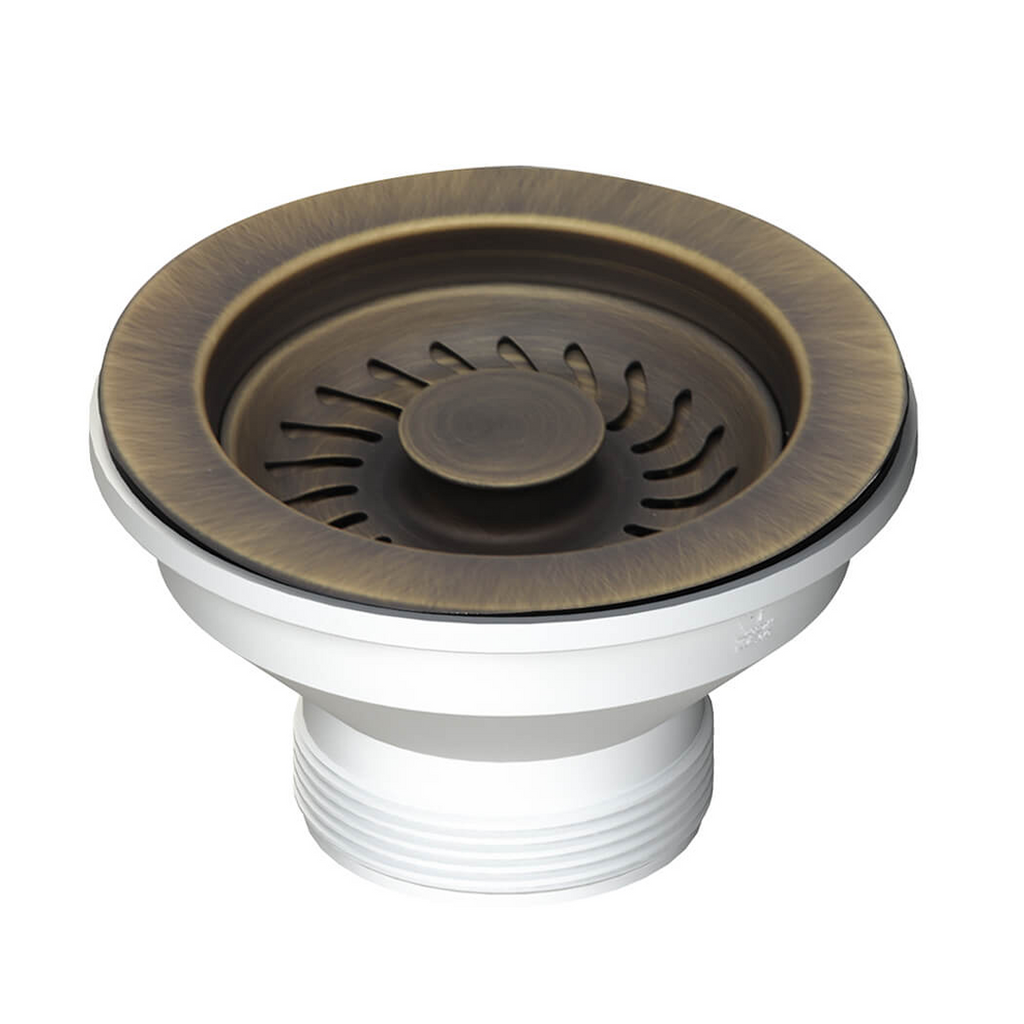 Turner Hastings 90 x 50mm Polished Stainless Steel Basket Waste & Long Thread – Antique Brass (Italian Bronze) - 90BW-BR