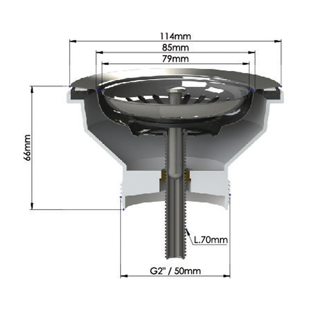 Turner Hastings 90 x 50mm Basket Waste & Long Thread - Brushed Brass - 90BW-BB