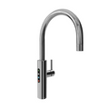 A chrome multifunction filtered, boiling, chilled gooseneck tap with a touch-screen display and safety lock feature.