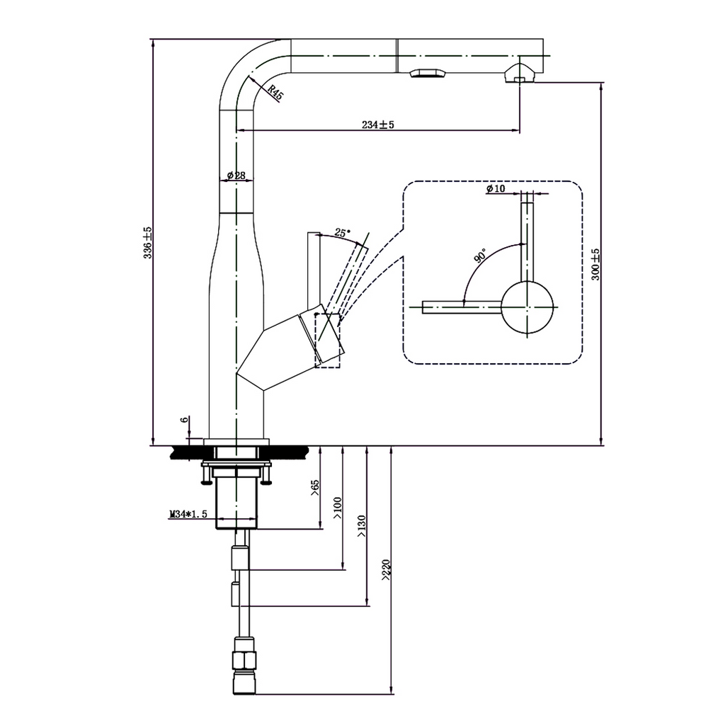 Villeroy & Boch Modern Steel 2.0 Pull Out Spray Sink Mixer - LF Gun Metal 96188S7