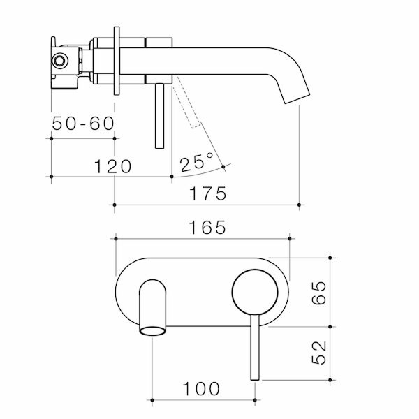 Caroma Liano II 175mm Wall Basin & Bath Mixer (Includes In-Wall Body) - LF Chrome - 96345C6AF