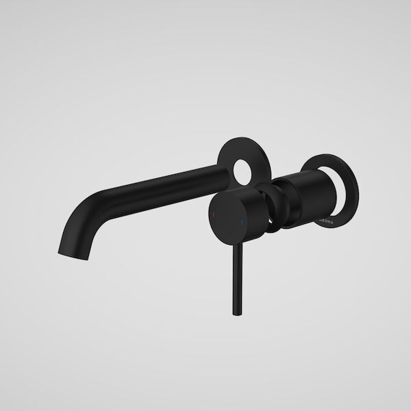 Caroma Liano II 175mm Wall Basin & Bath Mixer with Round Cover Plates (Trim Kit Only) - LF Matte Black - 96348B6AF