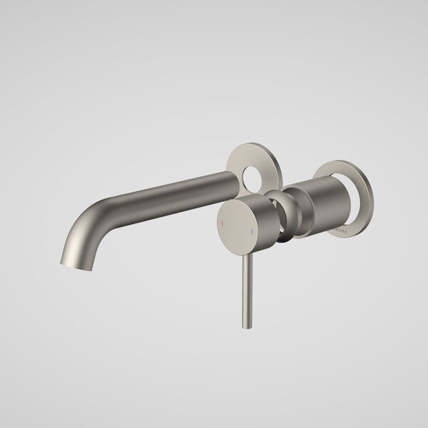 Caroma Liano II 175mm Wall Basin & Bath Mixer with Round Cover Plates (Trim Kit Only) - LF Brushed Nickel - 96348BN6AF