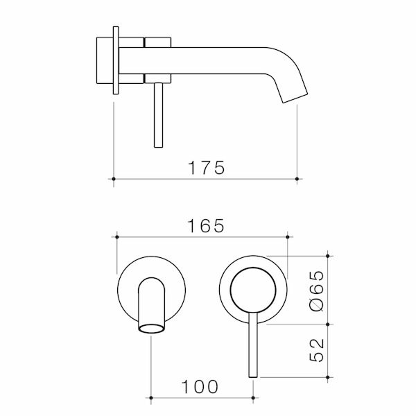 Caroma Liano II 175mm Wall Basin & Bath Mixer with Round Cover Plates (Trim Kit Only) - LF Brushed Brass - 96348BB6AF