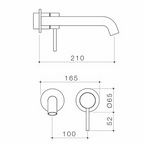 Caroma Liano II 210mm Wall Basin & Bath Mixer with Round Cover Plates (Trim Kit Only) - LF Brushed Brass - 96356BB6AF