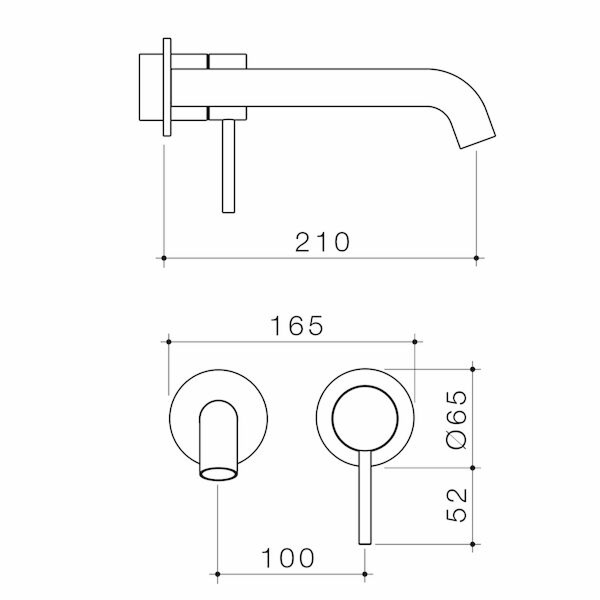 Caroma Liano II 210mm Wall Basin & Bath Mixer with Round Cover Plates (Trim Kit Only) - LF Brushed Brass - 96356BB6AF