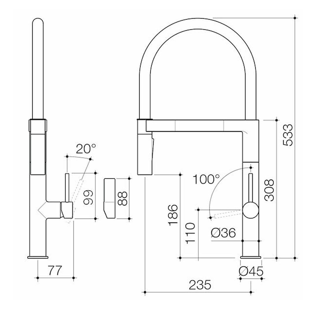 Caroma Liano II Pull Down Sink Mixer with Dual Spray - LF Brushed Brass - 96381BB56AF
