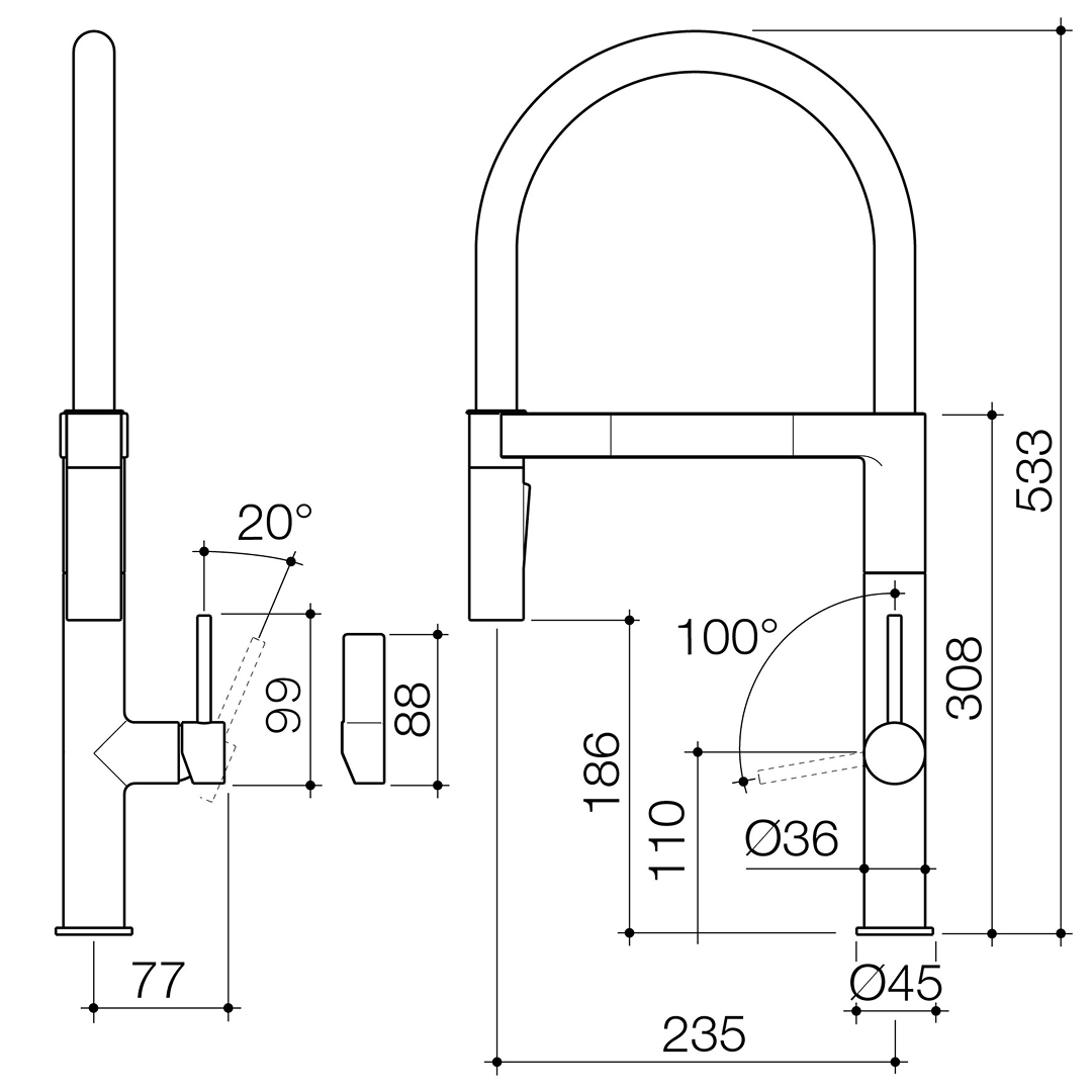 Caroma Liano II Pull Down Sink Mixer with Dual Spray - Brushed Bronze - LF - 96381BBZ56AF