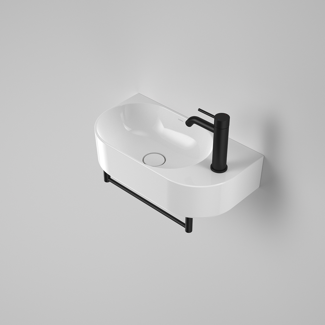 Caroma Liano II Hand Wall Basin Integrated Towel Rail – Matte Black - 96457B