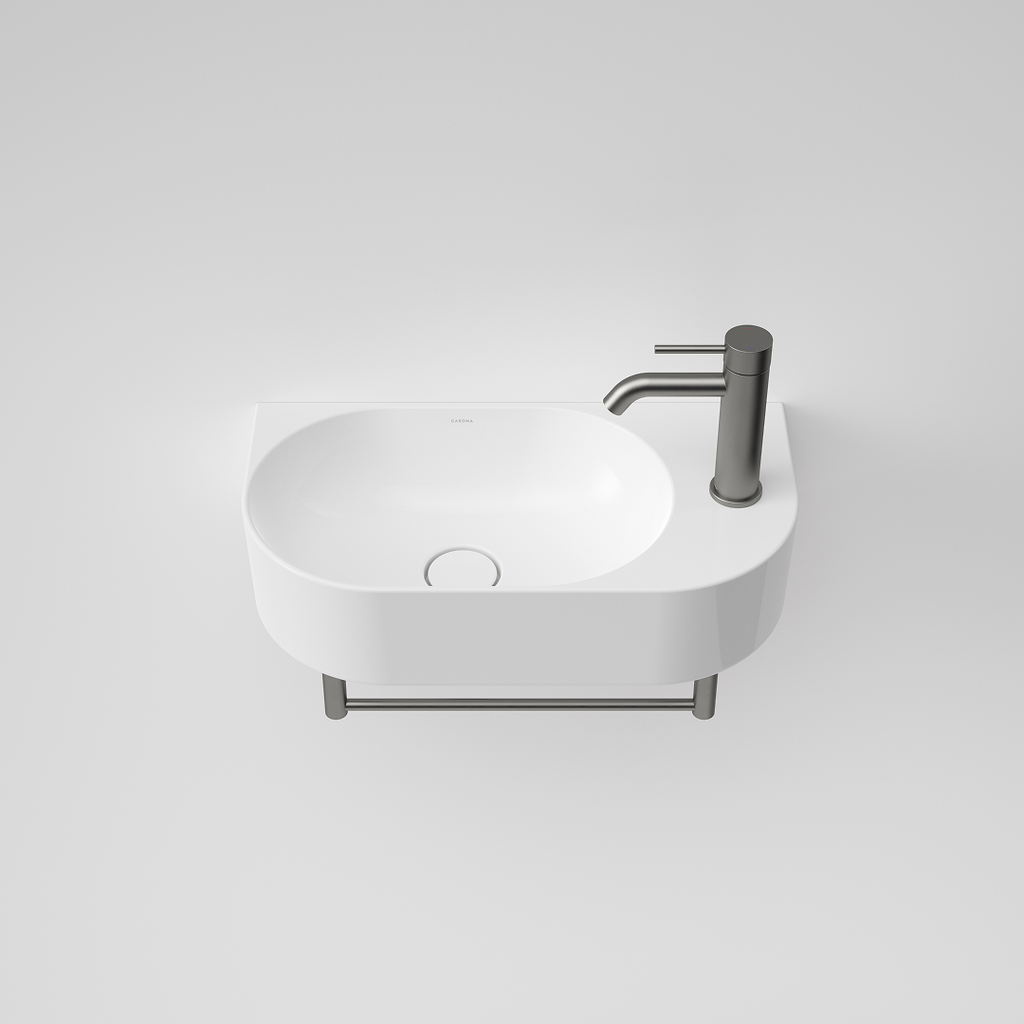 Caroma Liano II Hand Wall Basin Integrated Towel Rail  - Gun Metal - 96457GM