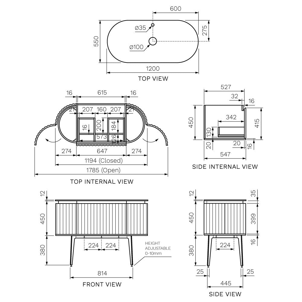 Parisi Abbraccio 1200 Black Walnut Floorstanding Vanity - Twilight - No Tap Hole - ABR-1200LGS-BW-TW