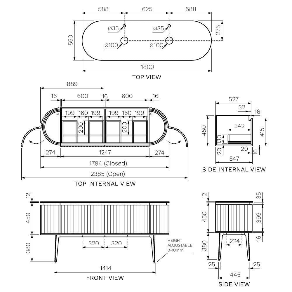 Parisi Abbraccio 1800 Matte White Floorstanding Vanity - Twilight - 2 Tap Holes - ABR-1801LGS-MW-TW