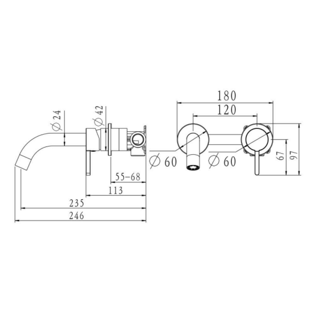 Mixx Aloe Dual Basin Wall Mixer Cold Start - Gun Metal - 11SL975GLE