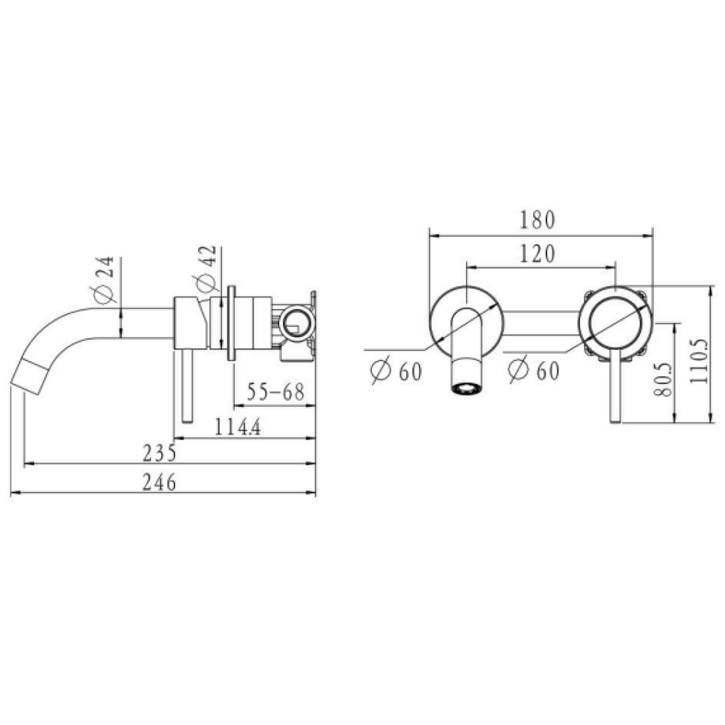 Mixx Anise Dual Basin Wall Mixer Matte Black - Includes Body - 11SL755MLE