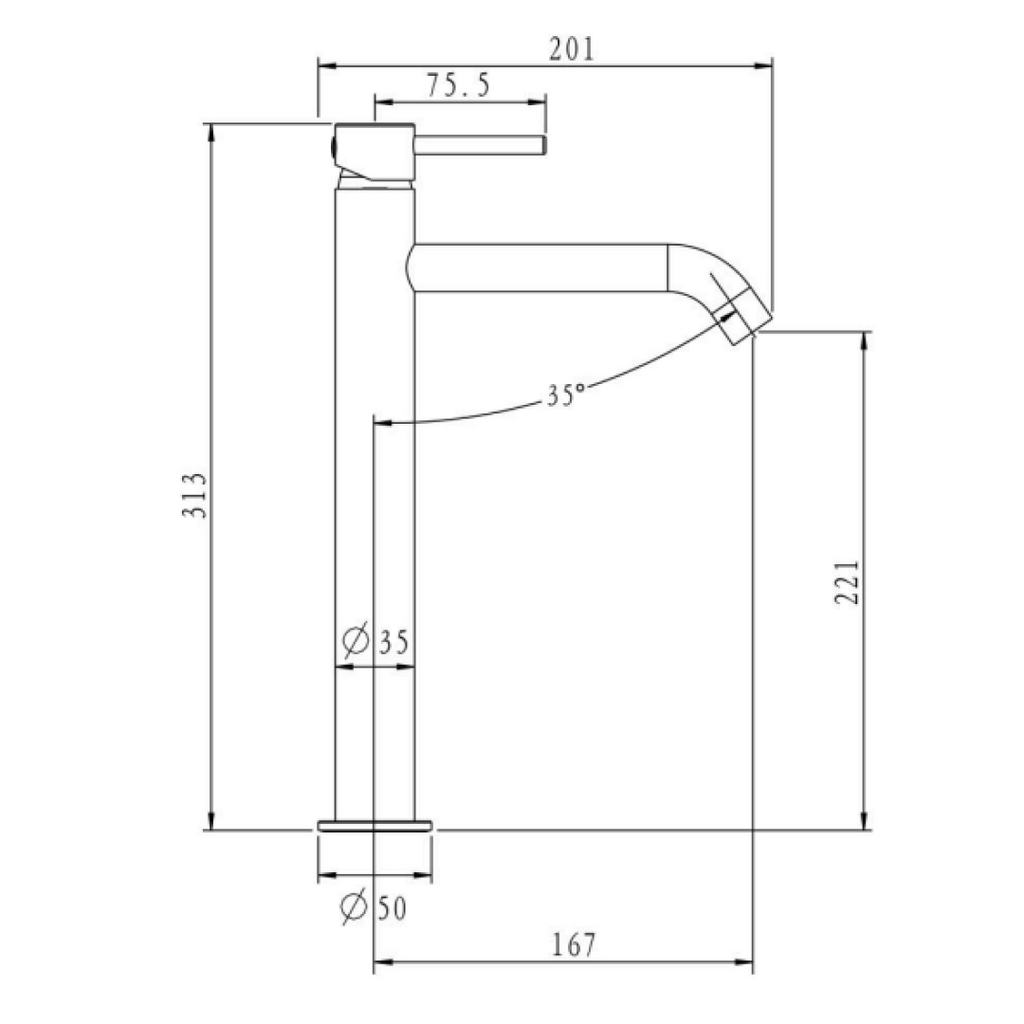 Mixx Anise Eco Tower Vessel Mixer Curved - Matte Black - 11SL993ML