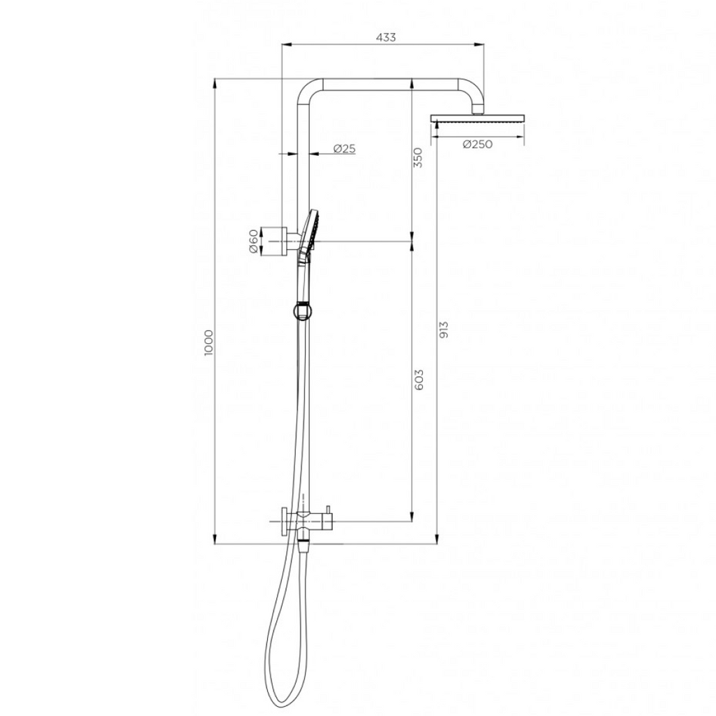 Arcisan Dual Inlet Squareline Shower Column Ø250 Head & Fusion Air Hand Shower - Chrome AR2325461.4