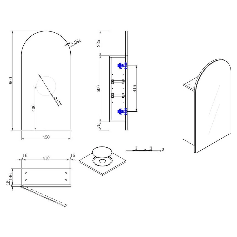 Cassa Design Archied 450mm Matte White Left Hinge Shaving Cabinet - ARCHIED9045MW
