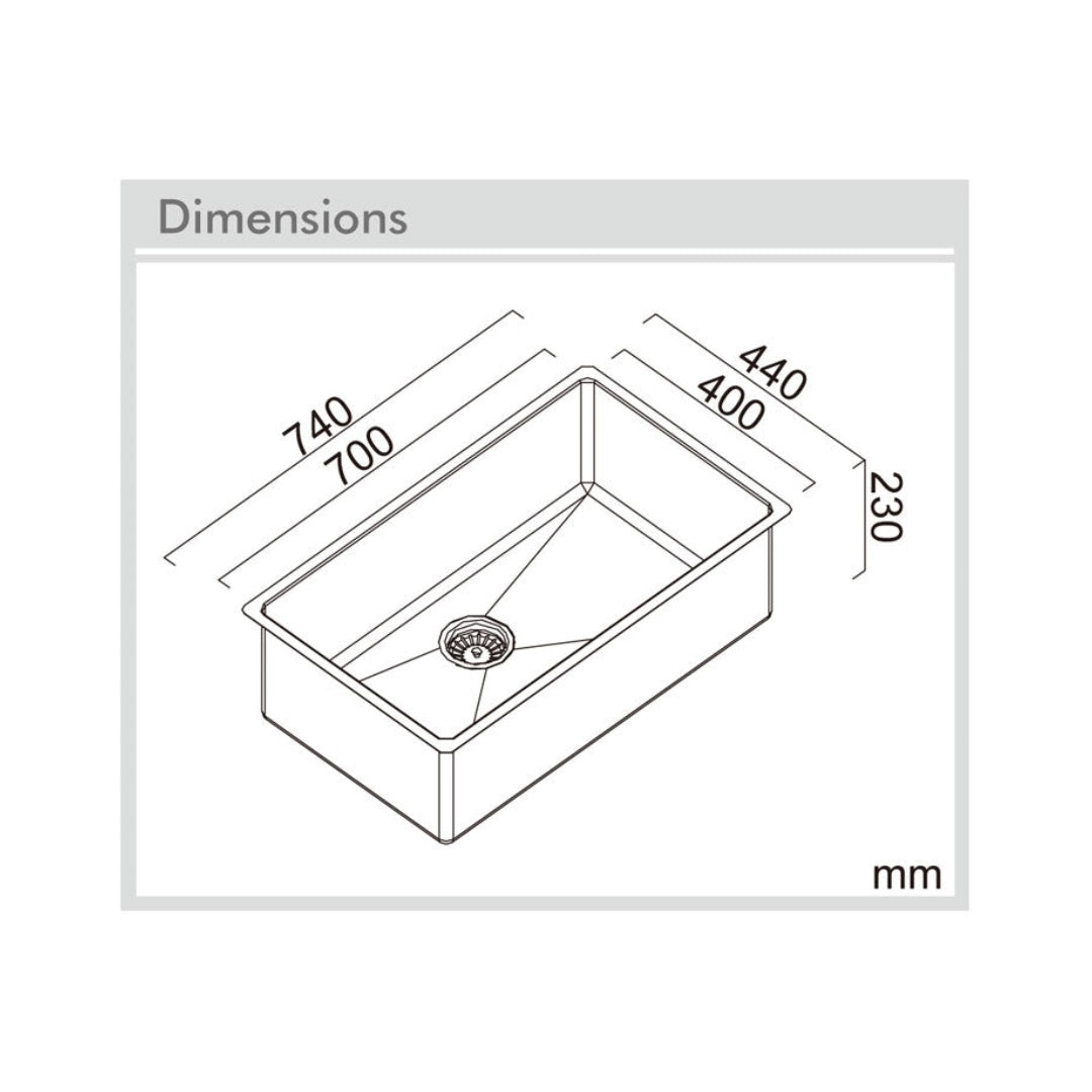 Abey Alfresco Large Bowl 700 Sink - 316 Marine Grade Stainless Steel - FRA700