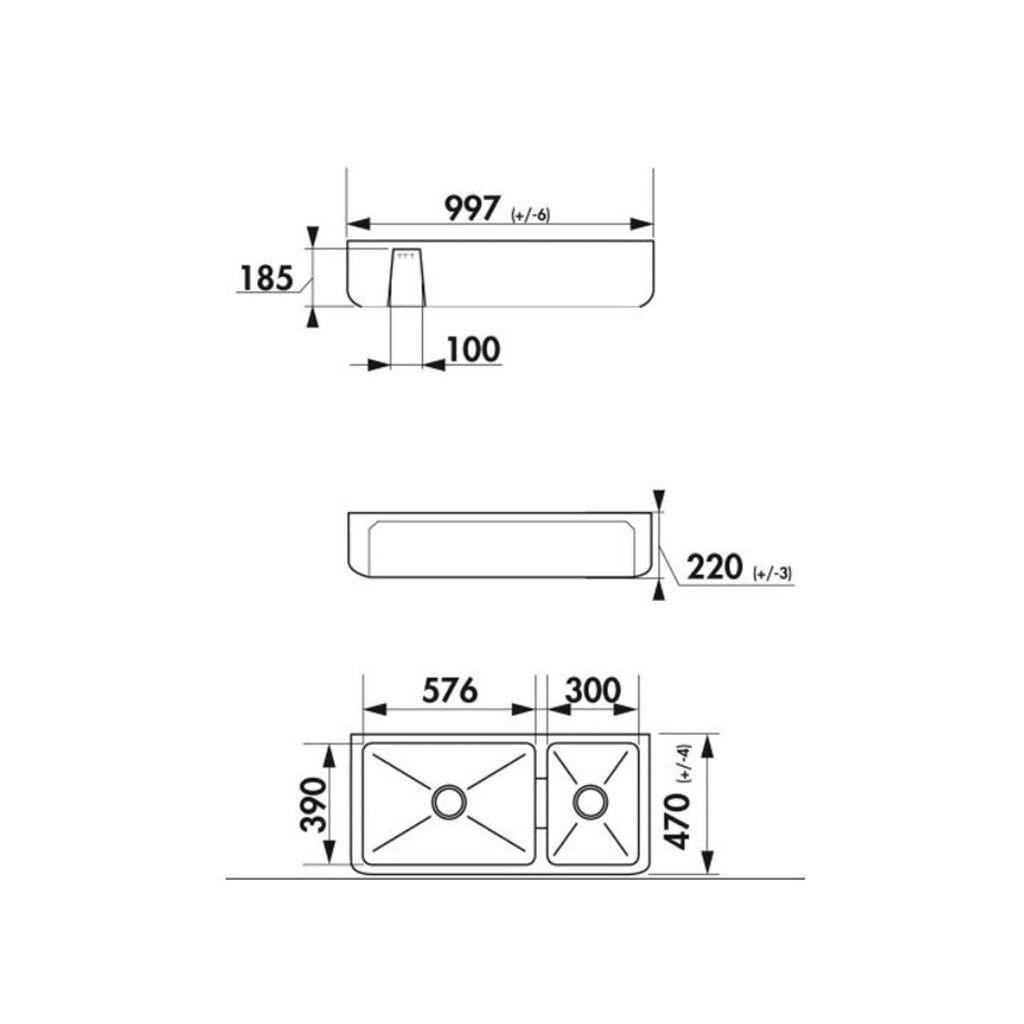 Abey Chambord Henri 1 & 1-2 Bowl Ceramic Sink - HENRI-3W
