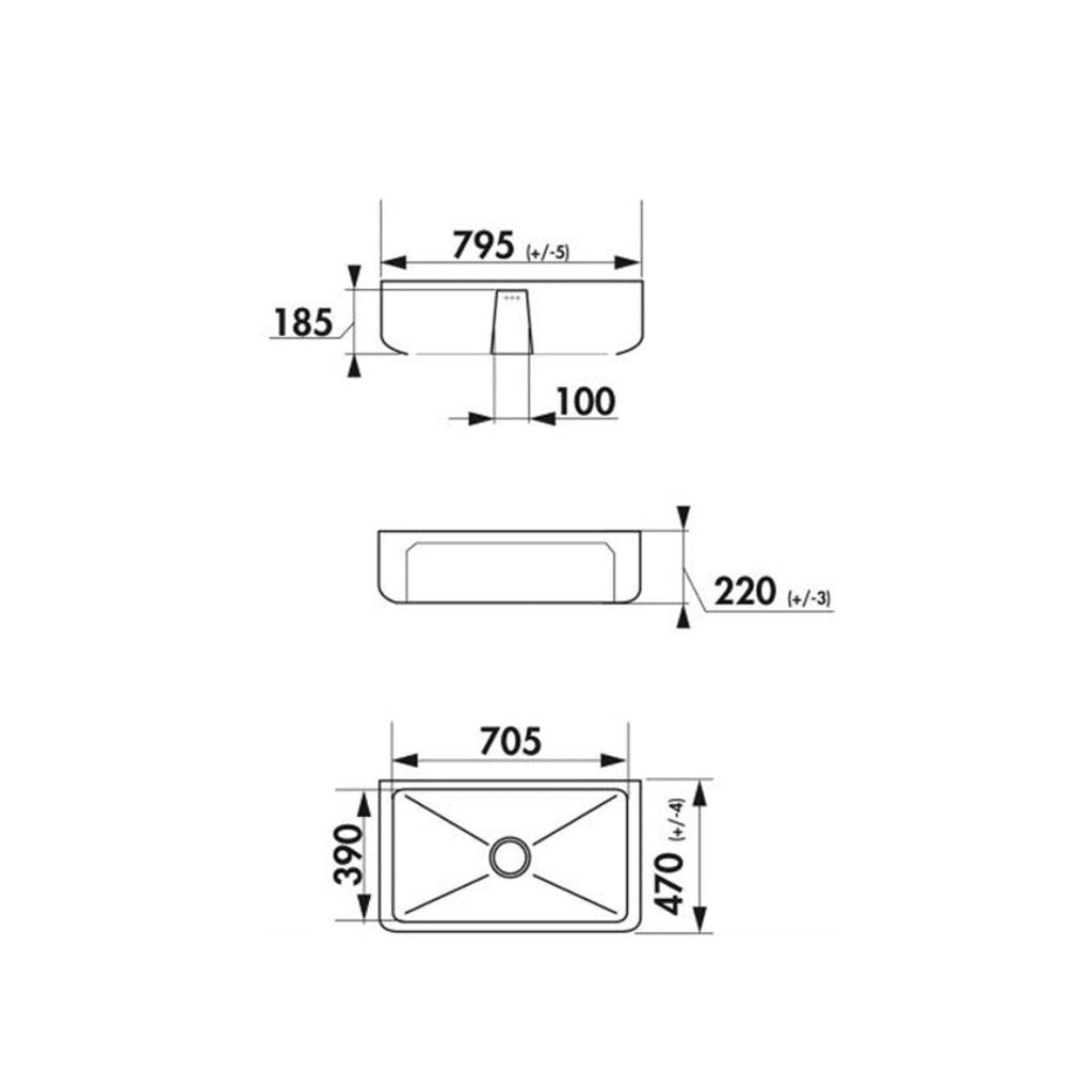 Abey Chambord Henri Large Single Bowl Ceramic Sink - HENRI-2W