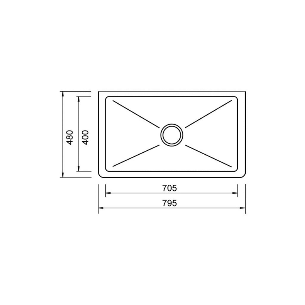 Abey Chambord Louis Large Single Bowl Ceramic Sink 795 - LOUIS-2W