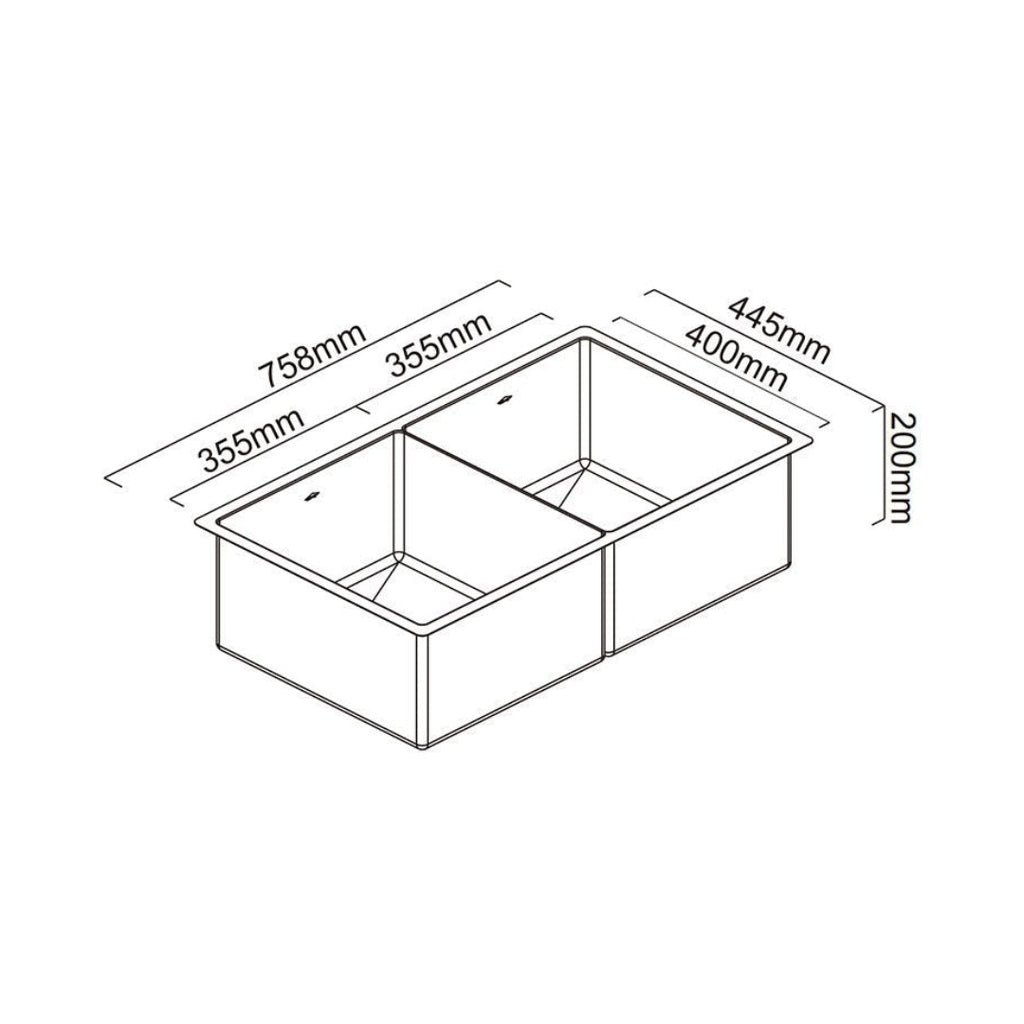 Abey Piazza Double Square Bowl Black Pearl - CR340DB