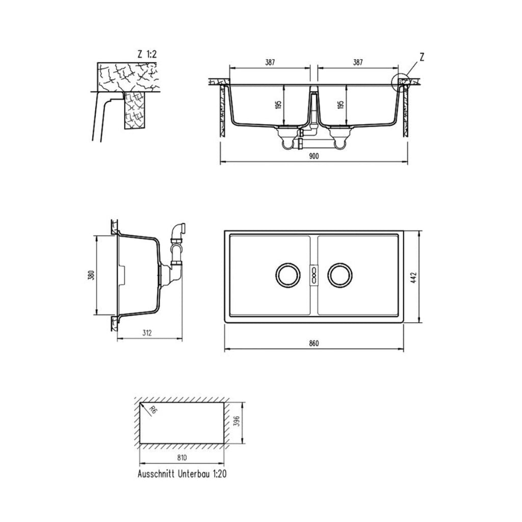 Abey SCHOCK Horizont Undermount Double Bowl Sink - Polaris - N200UW
