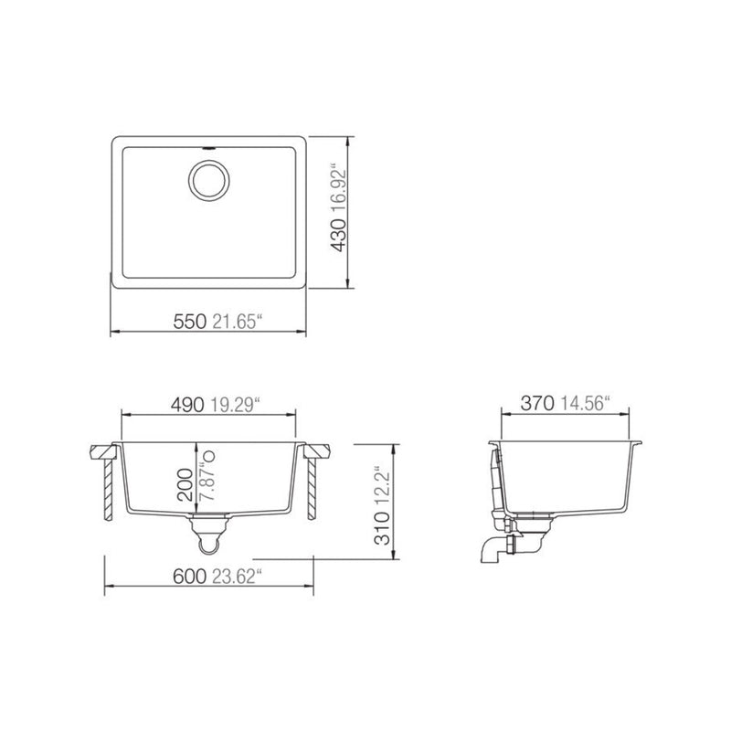 Abey SCHOCK Quadro Large Topmount-Undermount Single Bowl Sink - Alpina