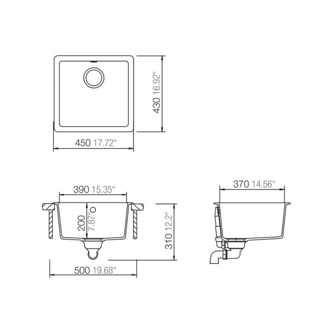 Abey SCHOCK Quadro Topmount-Undermount Single Bowl Sink - Concrete - QN-100SC
