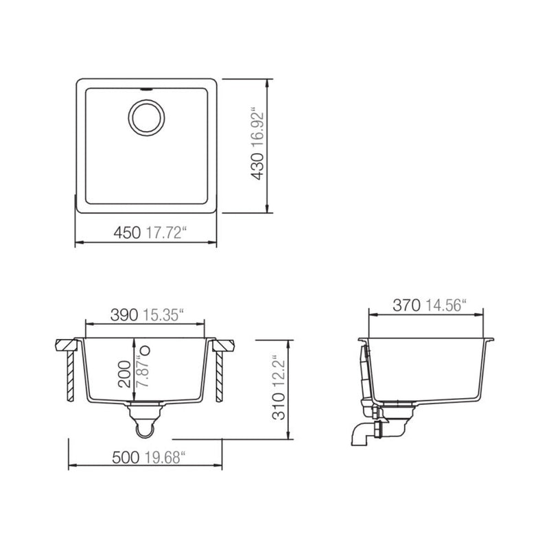 Abey SCHOCK Quadro Topmount-Undermount Single Bowl Sink - Croma