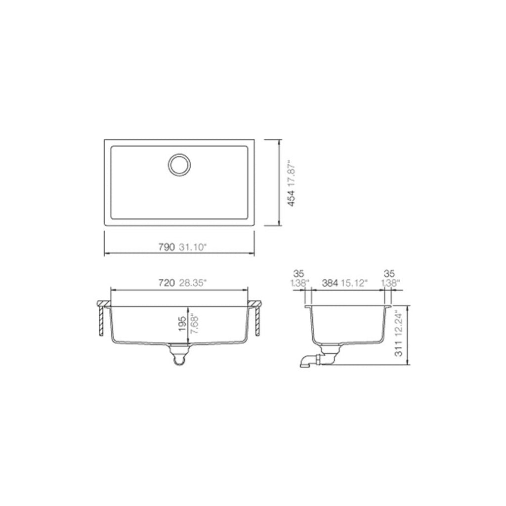 Abey SCHOCK Signus N-100XLY Undermount Sink - Stone - N-100XLYS