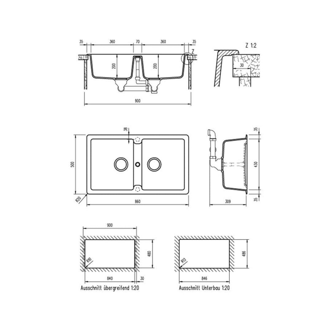 Abey Schock Typos Undermount Double Bowl Sink NTH - Croma - TN200CR-NTH