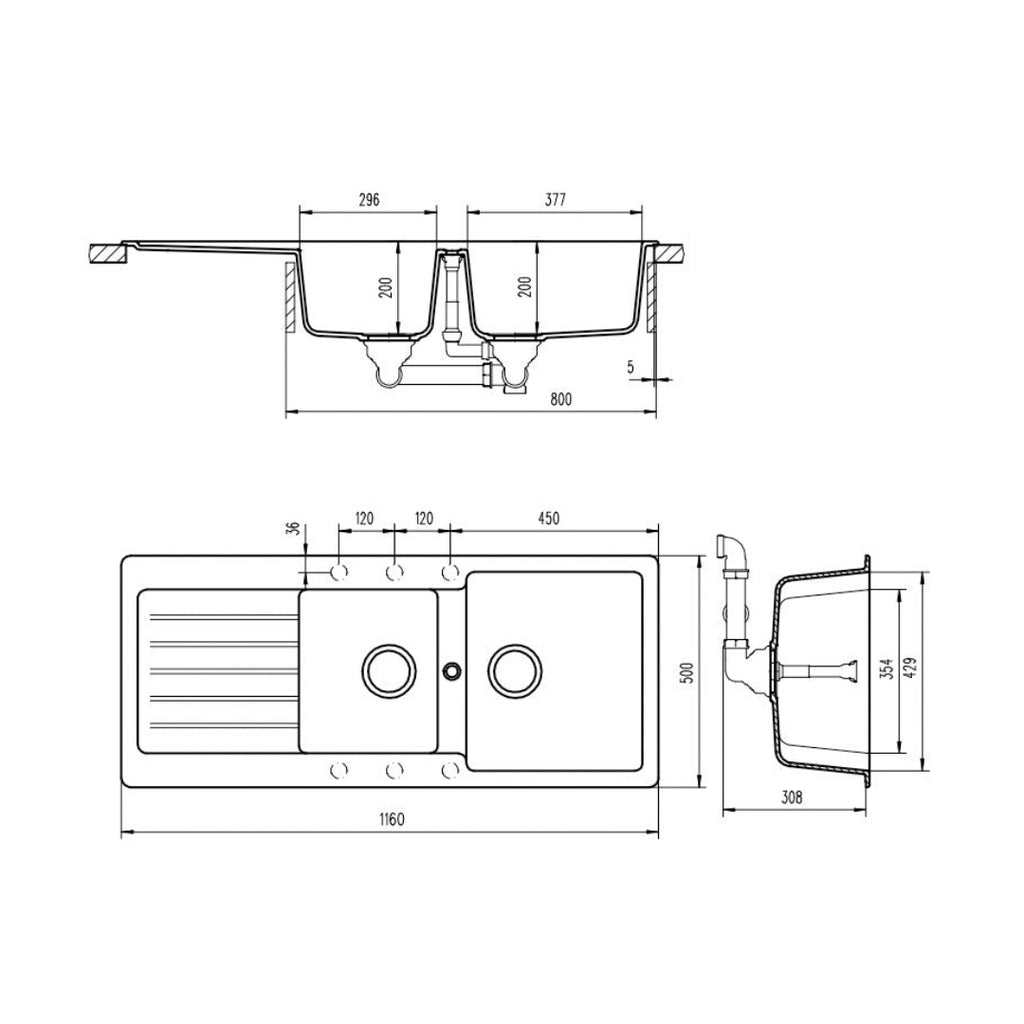Buy Abey SCHOCK Typos Topmount 1 & 34 Bowl Sink & Drainer Onyx