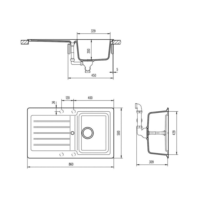 Abey SCHOCK Typos Topmount Single Bowl Sink & Drainer - Alpina