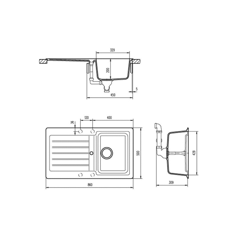 Abey SCHOCK Typos Topmount Single Bowl Sink & Drainer - Concrete