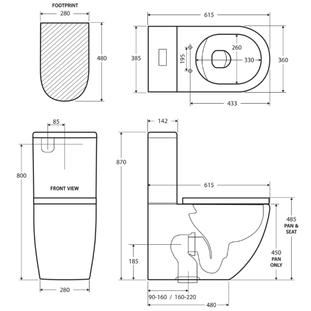 Fienza Alix BTW Toilet Suite R&T Cistern S-Trap - Back Inlet - K011A