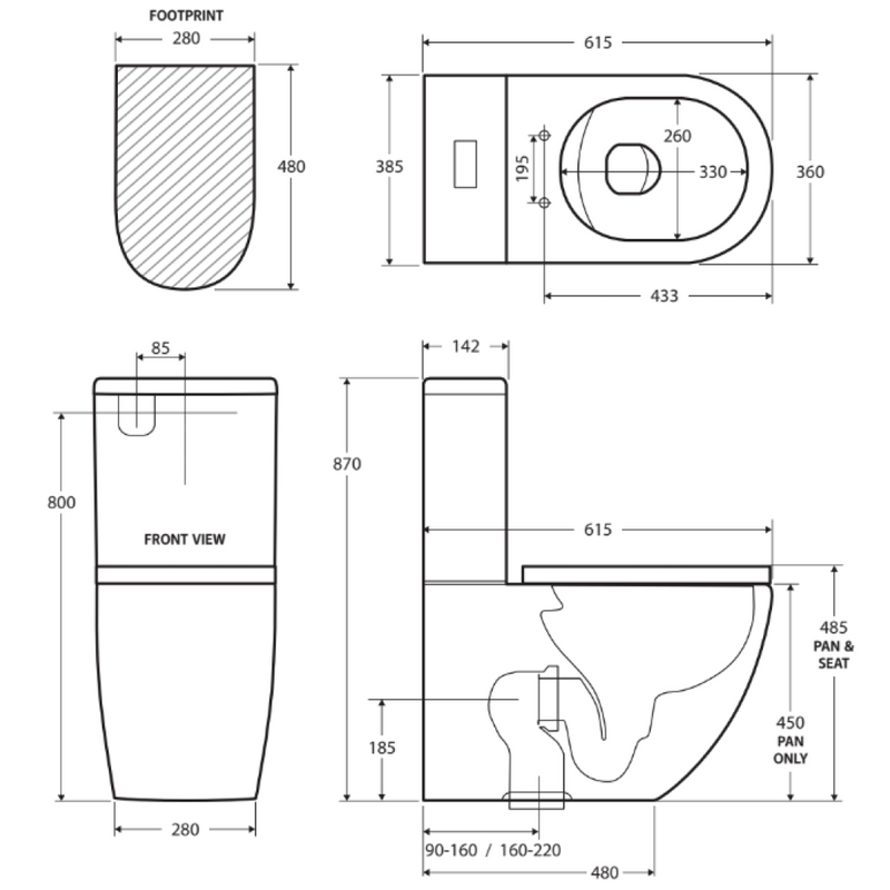 Fienza Alix BTW Toilet Suite R&T Cistern S-Trap - Bottom Inlet