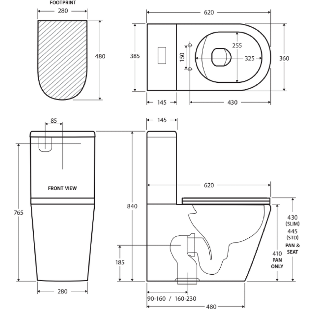 Fienza Aluca BTW Toilet Suite Slim Seat Back Inlet S-Trap Geberit Cistern - K314GEA-2