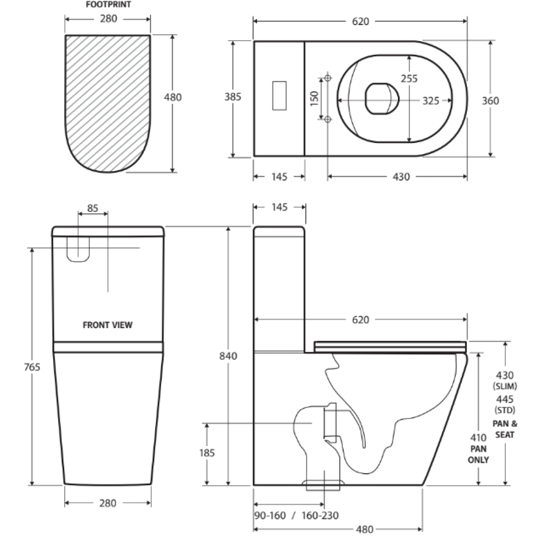 Fienza Aluca BTW Toilet Suite Slim Seat Back Inlet S-Trap Geberit Cistern - K314GEA-2