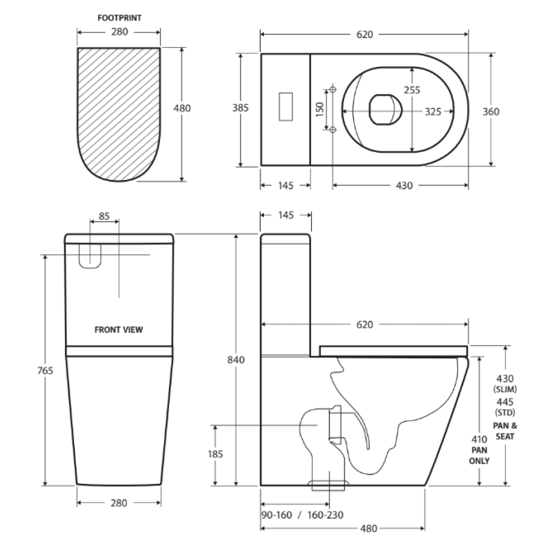 Fienza Aluca BTW Toilet Suite Bottom Inlet S-Trap R&T Cistern - K314A