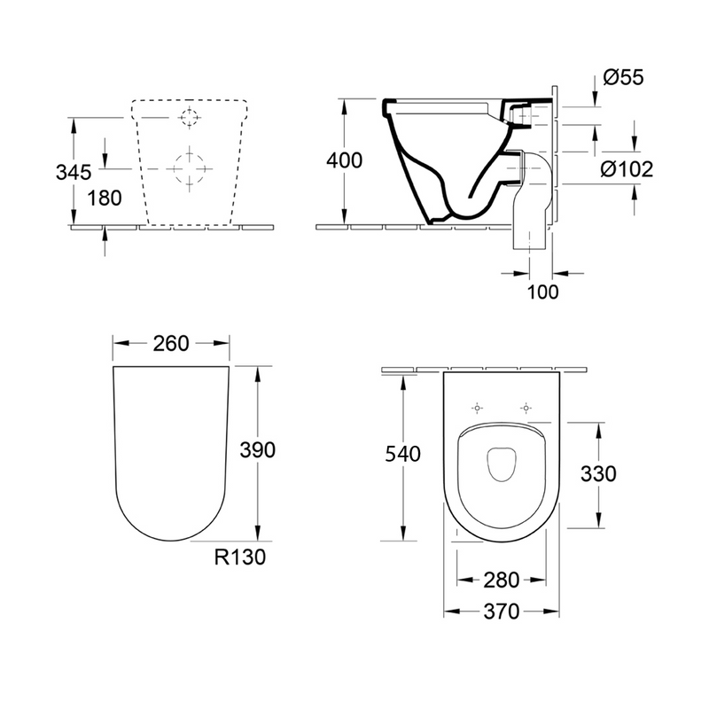 Villeroy & Boch Architectura 2.0 Direct Flush Floor Mount Toilet S or P-Trap