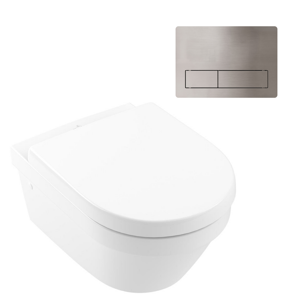 Villeroy & Boch Architectura 3.0 Wall Hung Toilet incl/Villeroy & Boch Cistern Package - 150S Brushed Nickel Button - 4694HR01S4B + 92233500 + 92241580