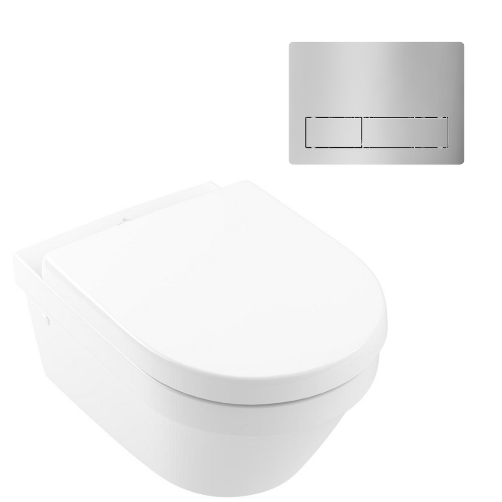 Villeroy & Boch Architectura 3.0 Wall Hung Toilet incl/Villeroy & Boch Cistern Package - 150S Chrome Button - 4694HR01S4B + 92233500 + 92241561