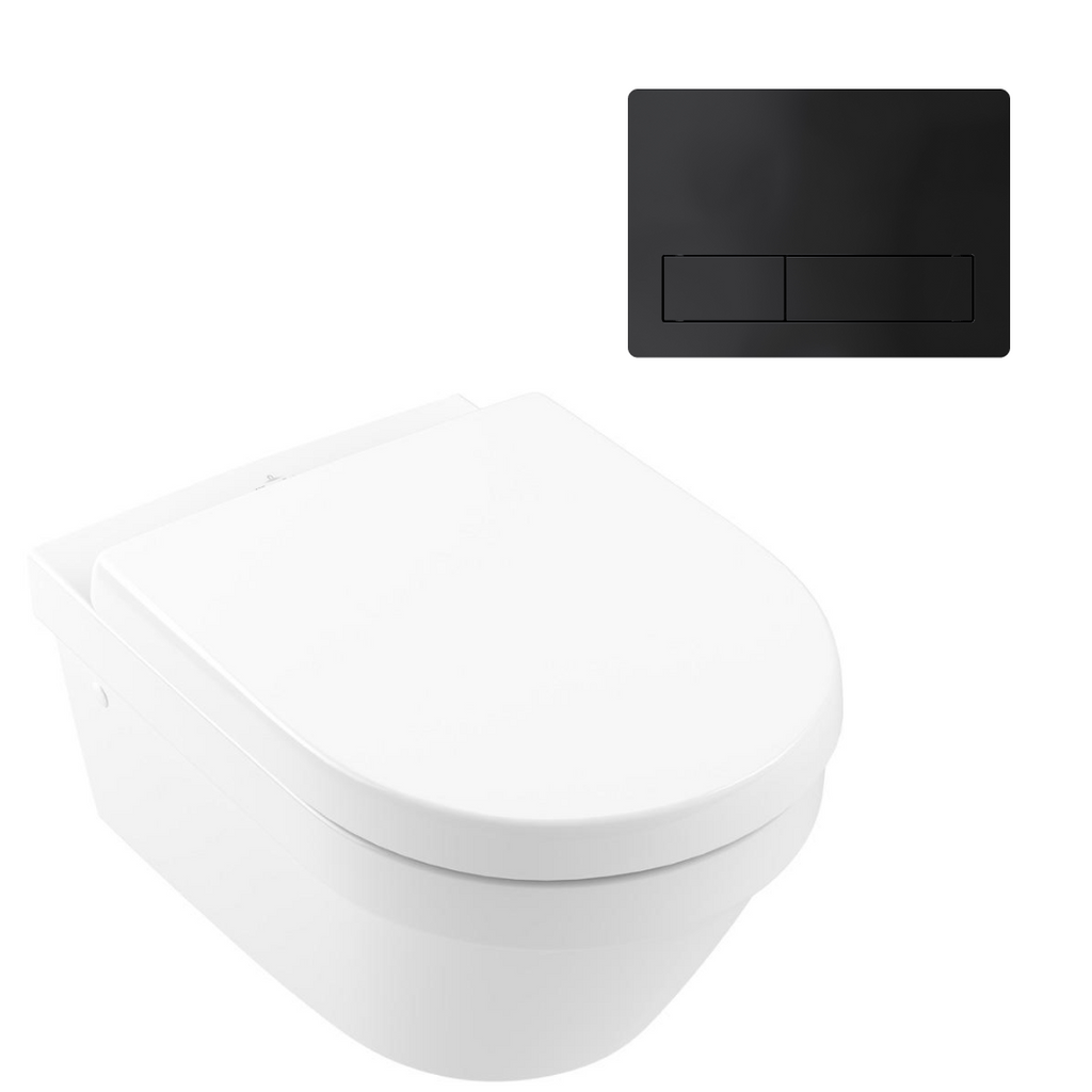 Villeroy & Boch Architectura 3.0 Wall Hung Toilet incl/Villeroy & Boch Cistern Package - 150S Matte Black Button - 4694HR01S4B + 92233500 + 92241595