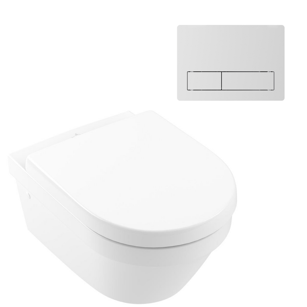 Villeroy & Boch Architectura 3.0 Wall Hung Toilet incl/Villeroy & Boch Cistern Package - 150S Matte White Button - 4694HR01S4B + 92233500 + 922415RW