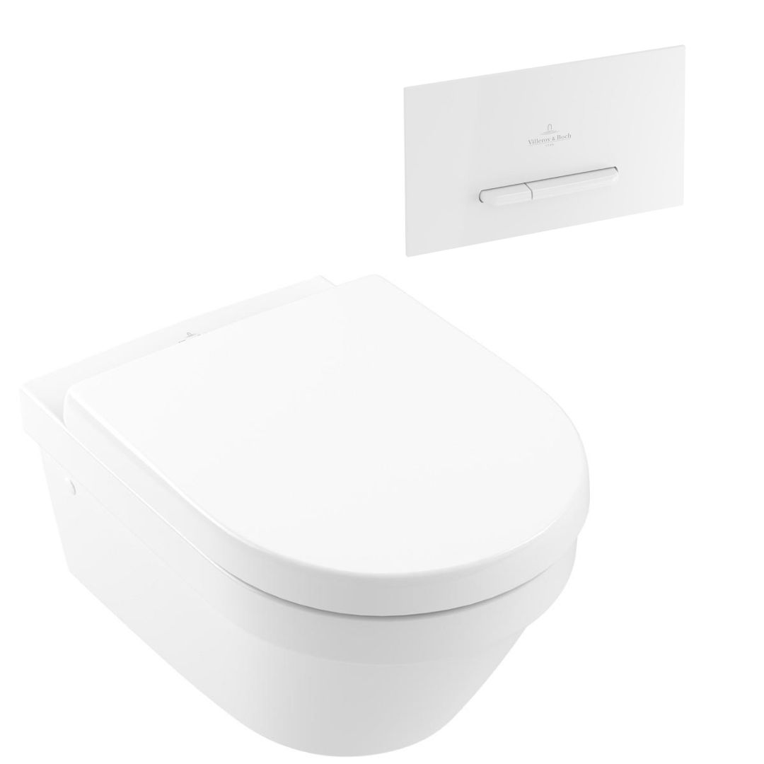 Villeroy & Boch Architectura 3.0 Wall Hung Toilet incl/Villeroy & Boch Cistern Package - E300 White Button - 4694HR01S4B + 92233500 + 92218068