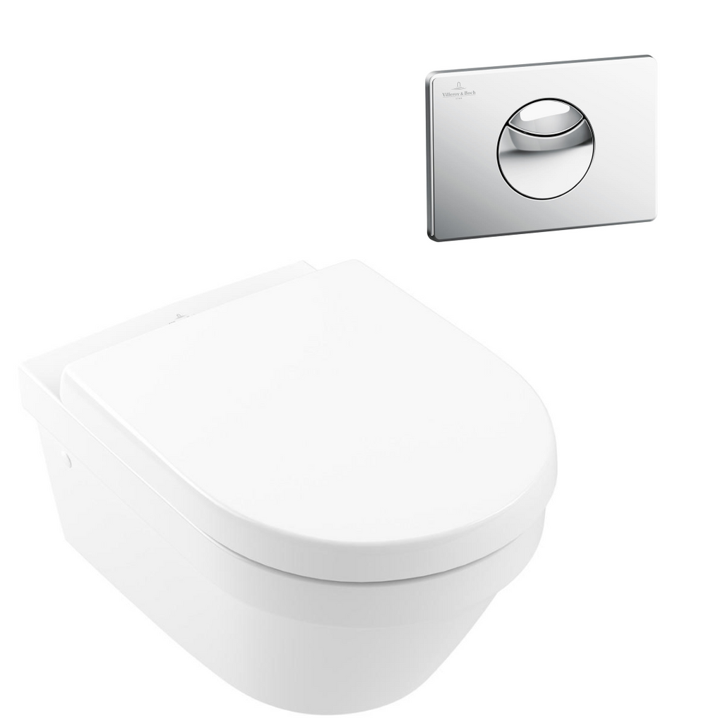 Villeroy & Boch Architectura 3.0 Wall Hung Toilet incl/Villeroy & Boch Cistern Package - E100 Chrome Button - 4694HR01S4B + 92233500 + 92248561