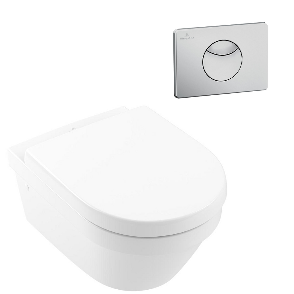Villeroy & Boch Architectura 3.0 Wall Hung Toilet incl/Villeroy & Boch Cistern Package - E100 Satin Button - 4694HR01S4B + 92233500 + 92248569