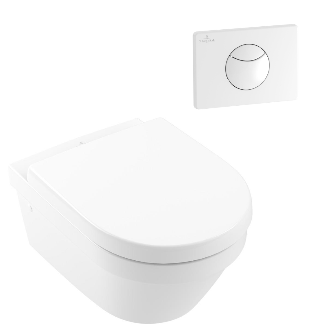 Villeroy & Boch Architectura 3.0 Wall Hung Toilet incl/Villeroy & Boch Cistern Package - E100 White Button - 4694HR01S4B + 92233500 + 92248568